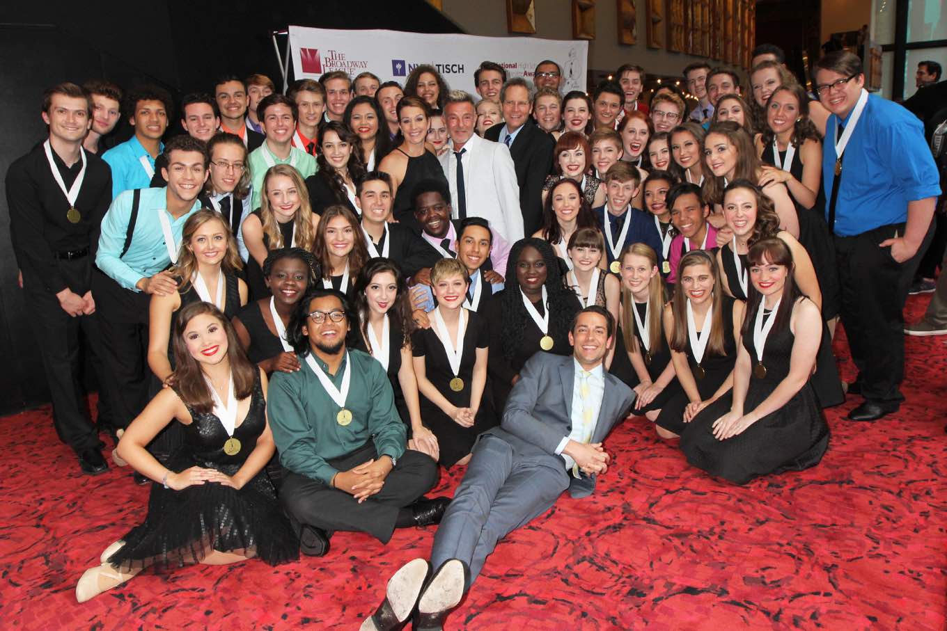 Zachary Levi, Host of the National High School Musical Theater Awards, poses with all the 2016 Nominees. (Photo by Henry McGee)