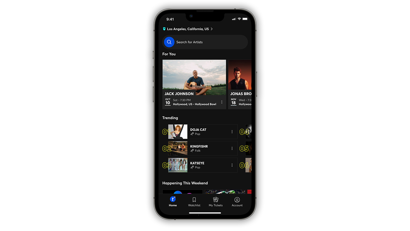 ticketmaster app homepage