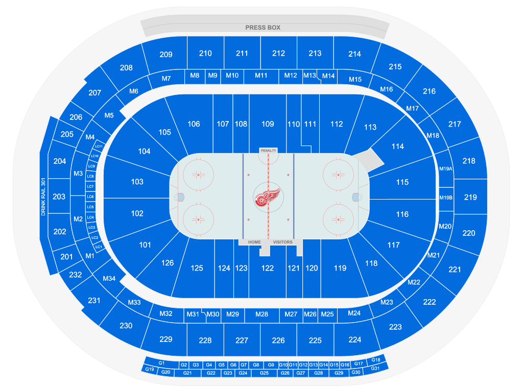 Detroit Red Wings at Little Caesars Arena seat map