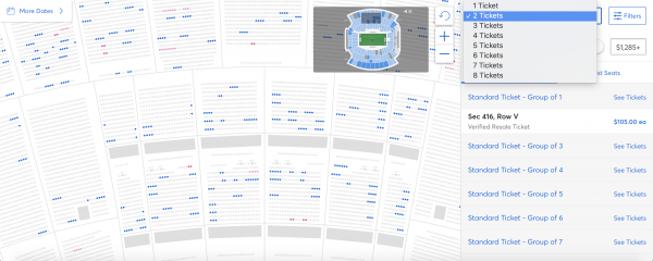 Available seating areas per Ticketmaster. Seems like it will be