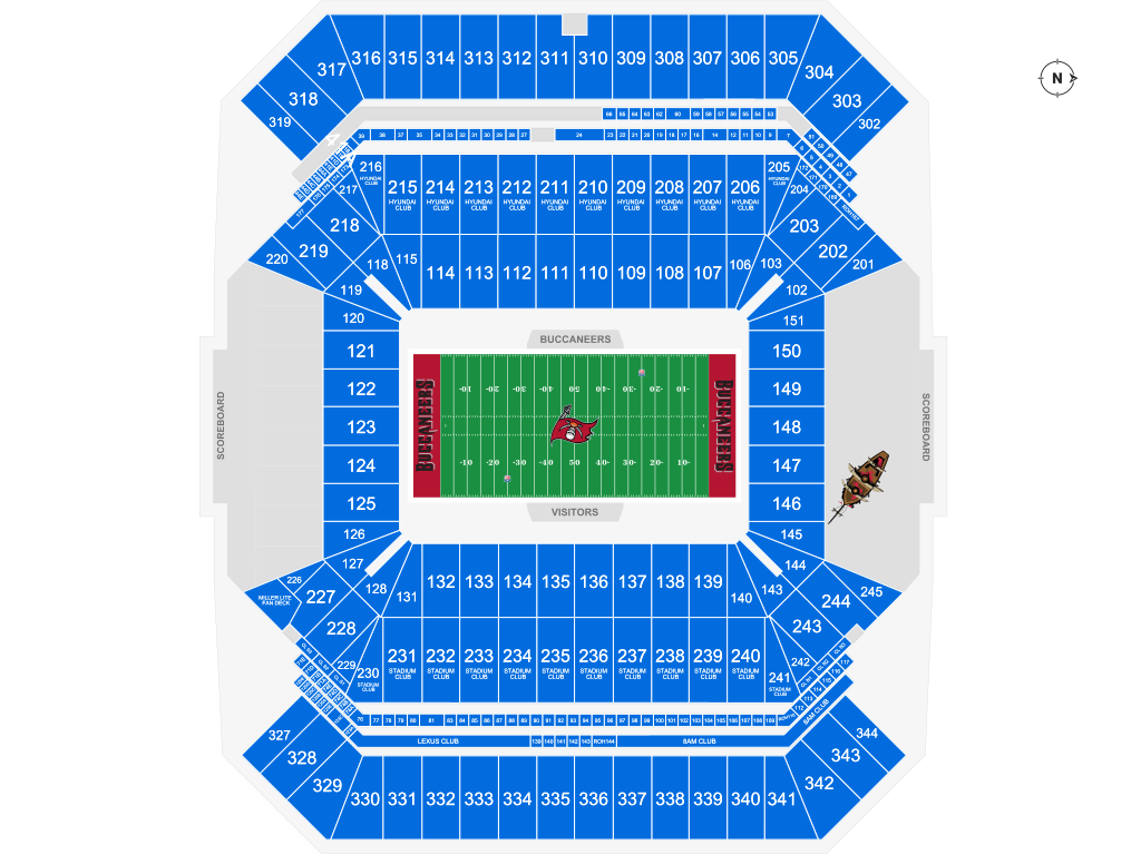 Tampa Bay Buccaneers at Raymond James Stadium seat map