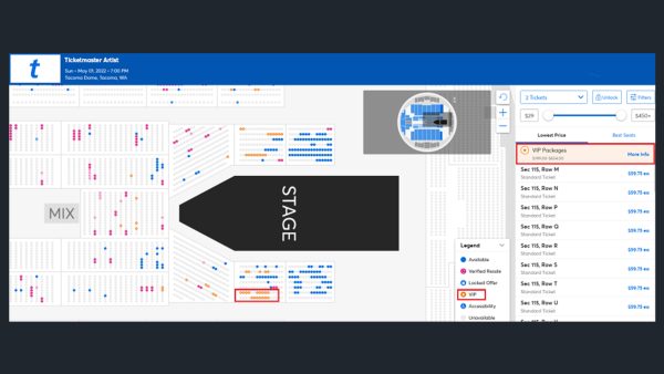 Available seating areas per Ticketmaster. Seems like it will be