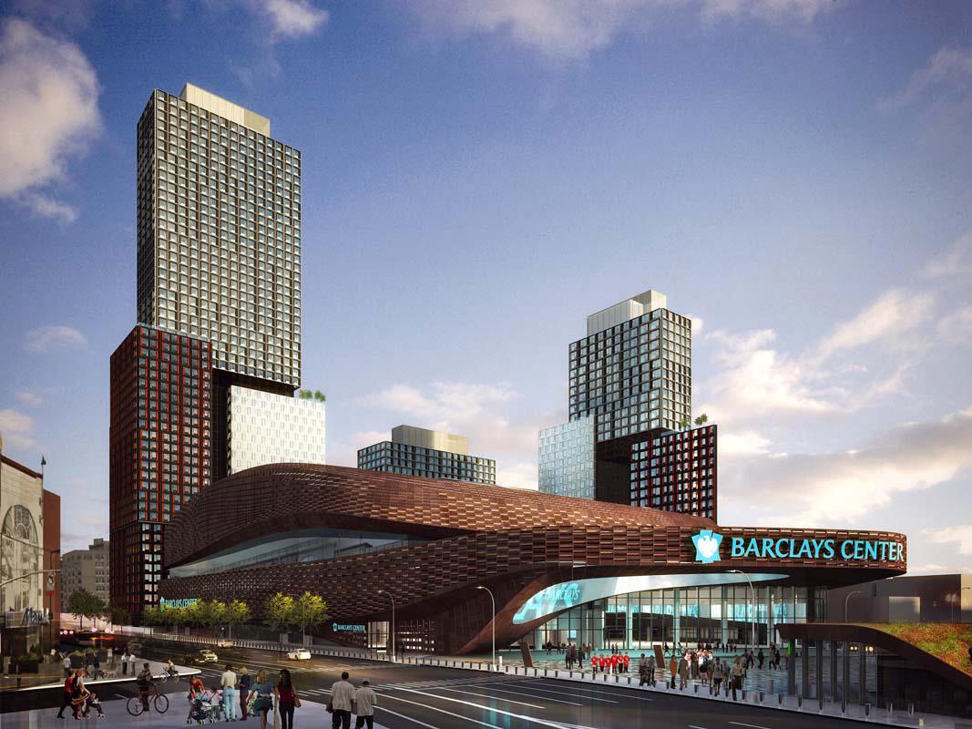 The construction of the Barclays Center in Brooklyn, New York