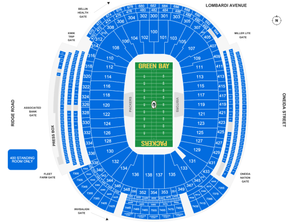 green bay packers seating chart