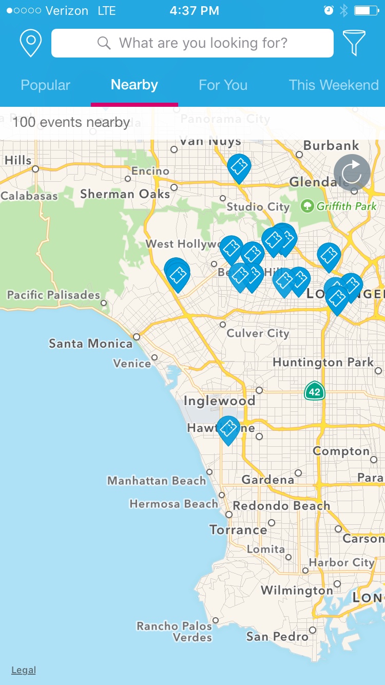 Ticketmaster mobile app map search